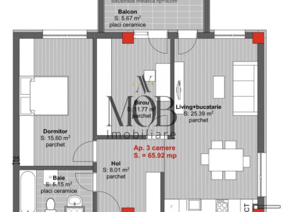 Apartament 3 camere, 66mp utili, balcon, etaj intermediar, parcare, Cetatii