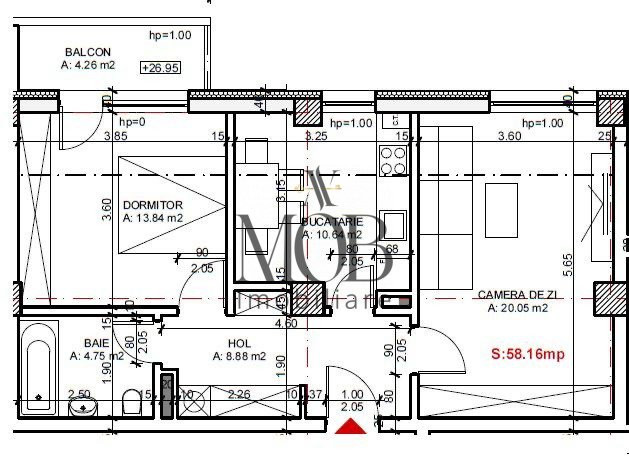 Apartament 2 camere decomandate, 59 mp, plus parcare subterana, Zona Iulius Mall