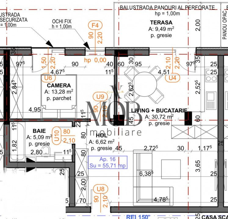 Apartament 2 camere, semifinisat, 53mp, terasa 10 mp, parcare subterana, Oasului