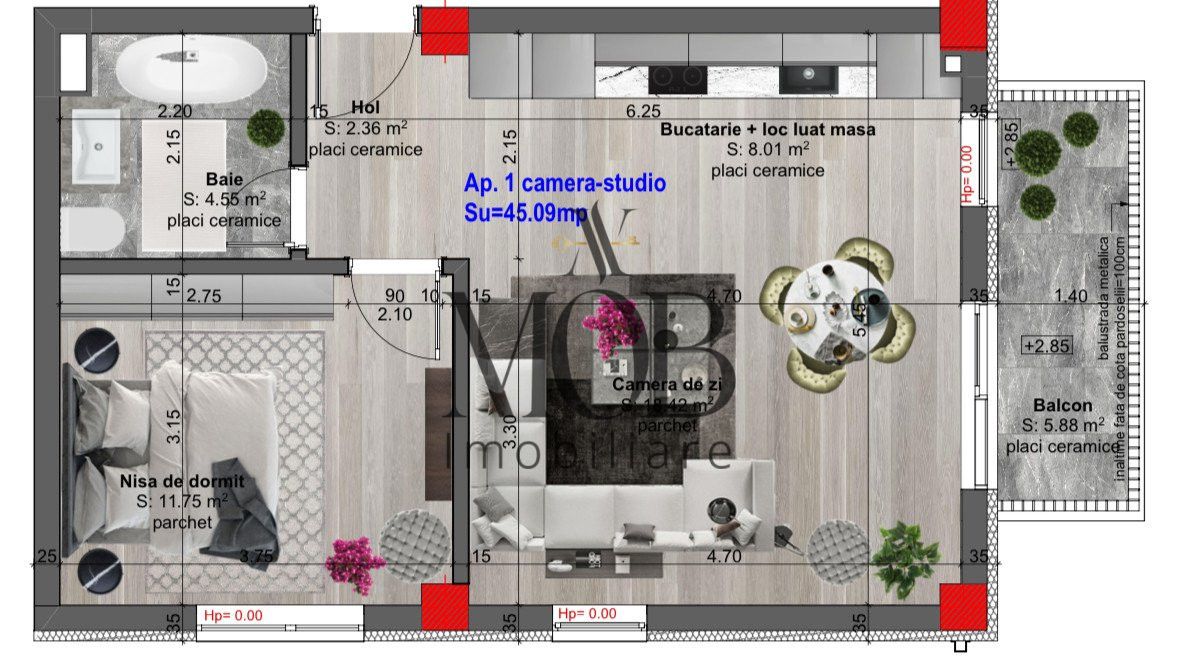 Ansamblu- Apartament cu 2 camere, etaj intermediar, balcon, parcare, Terra